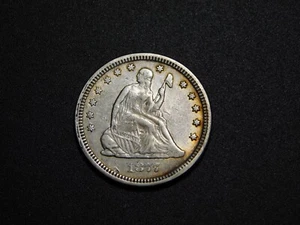OLD  SILVER  US COIN 1877 LIBERTY SEATED QUARTER - Picture 1 of 9