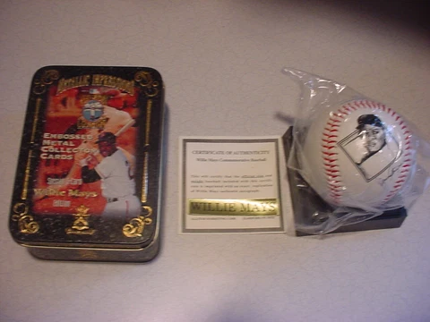 1995 Metallic WILLIE MAYS 5 metal cards Tin Box - AVON Commemorative Ball Cover