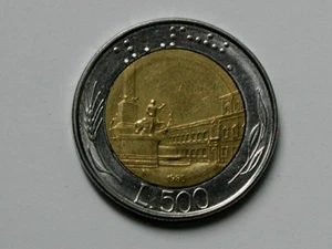 1985 ITALY Bi-metallic Coin - 500 Lire - AU toned-lustre - winged head Mercury - Picture 1 of 2