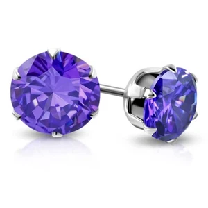 Par Pendiente Mujer Niña Acero Redonda Circonita Ojos Violeta 3mm XRY562 - Imagen 1 de 1