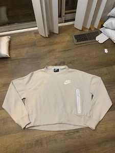 NIKE SPORTSWEAR TECH FLEECE WOMEN'S CROPPED CREW SMALL Cream Beige 939929-008 - Picture 1 of 8