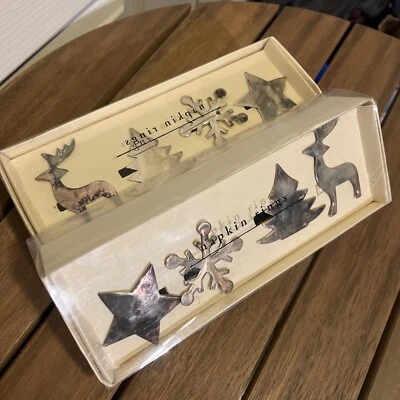 🦌Anillos de servilleta rústicos Pier One importa 2 juegos de 4 anillos de plata Navidad • 8 🦌 Foto 1 de 4