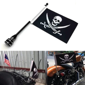For Harley For Honda Black Motorcycle Custom Rear Luggage Rack Mount Pole Flag # - Picture 1 of 6