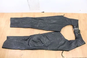 PRO SPORTS Black Leather Chaps Large Strap Waist Zip Side Button Bottom - Picture 1 of 11
