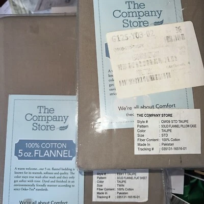 NUEVO SET 3 FUNDAS DE ALMOHADA The Company Store TAUPE Franela Doble PLANA Y 2 Foto 1 de 3
