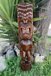 Ku Hawaiian Tiki God Wood Carving Statue Bar Patio Decor 39"x 7.5" - Picture 1 of 5