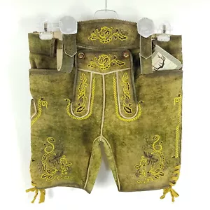 Pantalones de cuero Stockerpoint Wildbock para hombre talla 50 W36 nuez antiguo amarillo bordado - Imagen 1 de 10