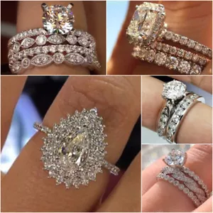 Charm Wedding Gift 925 Silver Plated Ring Cubic Zirconia Women Jewelry Size 6-10 - Picture 1 of 12