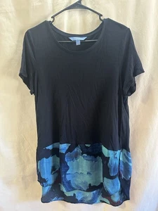 Simply Vera Vera Wang Navy Tunic Top with Watercolor Hem – Size Large - Picture 1 of 4