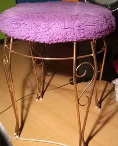 (RARE) 1970S (FLUFFY PURPLE) VINTAGE Retro Metal Stool... Mint Condition - Picture 1 of 7