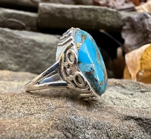 Blue Copper Turquoise .925 Sterling Silver Ring Size 6 - Picture 1 of 4