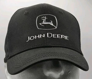 Genuine John Deere Black Strapback Hat Chrome Logo Trucker Cap Farm Tractor - Picture 1 of 9