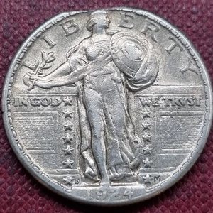 Cuarto 25c 1924 D Standing Liberty Denver mejor grado XF - AU detalles #93073 - Imagen 1 de 2