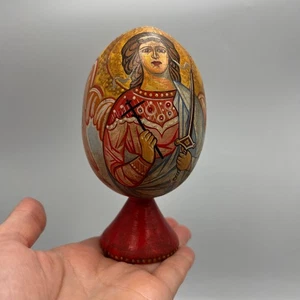 Antique Wooden Christmas Egg Archangel Micha Orthodox Hand Painted Icon Art - Bild 1 von 8