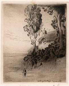 CEDRIC HODGSON signierte Radierung SHELLY'S COTTAGE LYNMOUTH DEVON - 20. JAHRHUNDERT - Bild 1 von 4