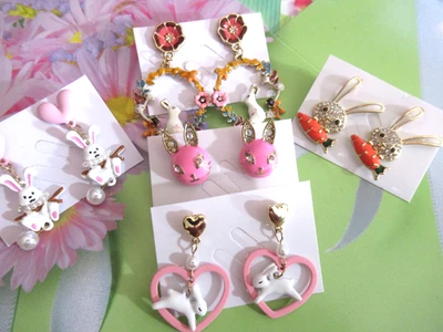 Adorable BUNNIES Bunny Lovers Earrings Multi Color Crystal Earrings Lot 5  NWT - Image 1 of 4