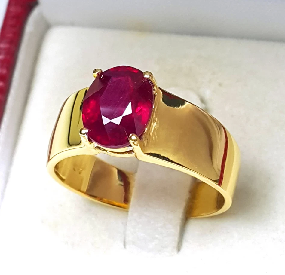 Gold Plated Men's Deep Red Ruby Ring 925 Silver Victorian Birthday Gift For Boys - Image 1 of 4