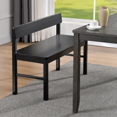 Dining Room Bench Chair Solid Wood Seat Backrest Minimalist Black Entryway Hall - Image 1 of 4