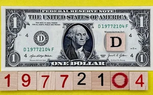 1977 21 April Birthday Date Note 19772104 Fancy Serial Number $1 Dollar Bill - Picture 1 of 7