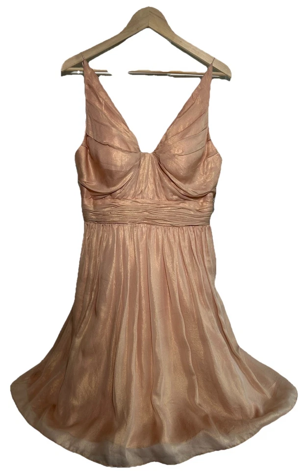 Vestido para mujer AIDAN MATTOX Anthropology 12 forrado correa de espagueti, oro rosa nuevo con etiquetas Foto 1 de 4