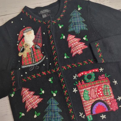Todos los Puntos Por Punto de Referencia Navidad Santa Árbol Manto Divertido Feo Suéter Med Foto 1 de 4