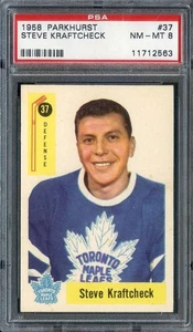 1958-59 Parkhurst #37 Steve Kraftcheck PSA 8 Maple Leafs *ML70-561 - Picture 1 of 2