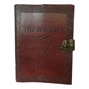 Embossed Personal Brown Diary Genuine Leather Unlined Notebook Travel Journal - Picture 1 of 8