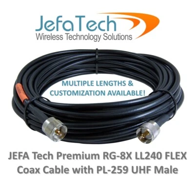 JEFA Tech Premium RG-8X LL240 FLEX Cable Coaxial con PL-259 UHF Macho Lote EE. UU. Foto 1 de 4