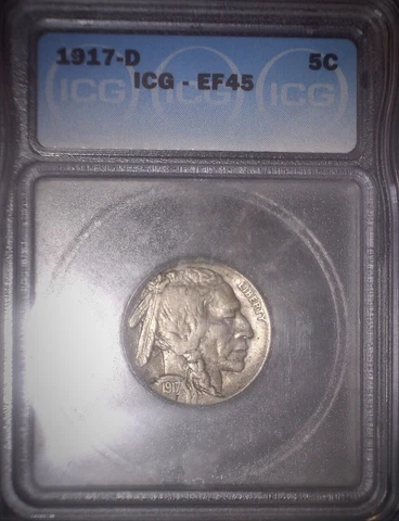 1917-D Buffalo Nickel, ICG EF45,Tough Date, Good Solid Coin Cover
