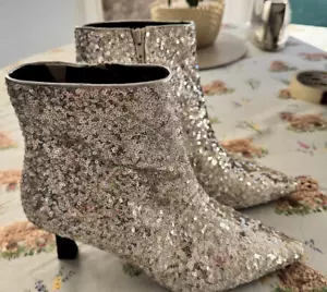 M&S Kitten Heel Silver Sequin Ankle Boots Size 5.5 ** Rare ** - Picture 1 of 5