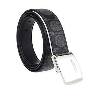 COACH MPLQ LEATHER CUT TO SIZE REVERSIBLE BELT W/ GIFT BOX, Charcoal Black, One