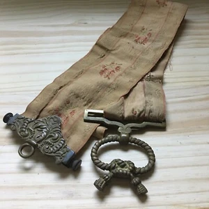 Antik viktorianisch handgefertigt Bronze Nadelspitze Glockenzug Wandteppich Floral - Bild 1 von 8