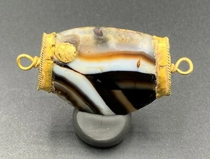 Nahöstlich 3. Jh. v. Chr. Baktrisch Antik Schmuck Achat Gold Alt Perlen Anhänger - Bild 1 von 12