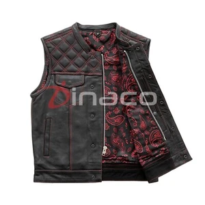 Rote Rauten gesteppte Herren Biker Weste handgefertigt robuste Qualität Party Freizeitkleidung - Bild 1 von 8