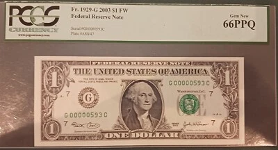 ERROR NOTE PCGS 66PPQ GEM 2003 Misaligned Front Top/R. Side F. R. N. #G00000593C - Image 1 of 4