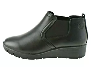 NEW LADIES WOMENS SHORT WINTER BOOTS BLACK CHELSEA WEDGE WARM WORK LINED SHOES - Picture 1 of 7