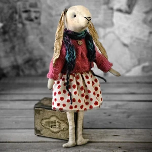 Vintage Stoffhase Primitiv 48 cm mit Strickpullover Handarbeit - Bild 1 von 3