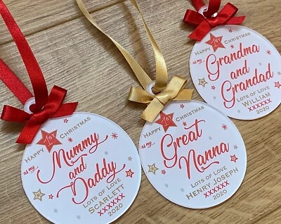 Personalised 1st First Christmas Bauble Decoration Card Mummy Daddy Grandparents