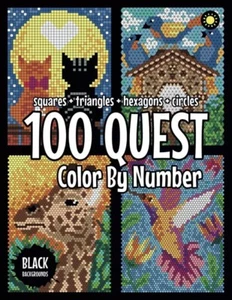 100 QUEST Color by Number: Squares + Triangles + Hexagons + Circles (BLACK Backg - Picture 1 of 13