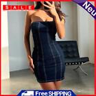 Ladies Denim Dress Solid Color Backless Side Slit Zipper Spicy Girl Party Outfit