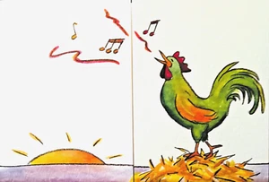 Art Folding Greeting Card Flap Card Rooster Cock-a-doodle-do Wakeup Call - Picture 1 of 3