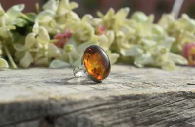 Giallo Ambra Baltica Gemma 925 Argento Sterling Artigianale Anello Tutti Misura - Immagine 1 di 4