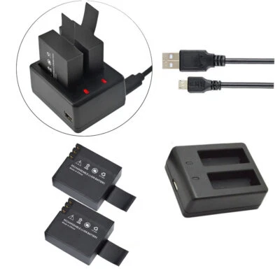 2 X Batteria Li-ion 3.7V 900mah + Doppio Caricatore per Action Cam SJ4000 / SJ9000