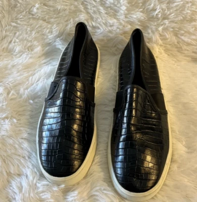 Vince Black Preston Croc Embossed Slip-On Leather Sneaker 8M - Image 1 of 4