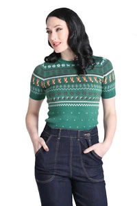 Hell Bunny Vixey 50er Jahre retro Winter Jumper Rockabilly Strickshirt - Picture 1 of 6