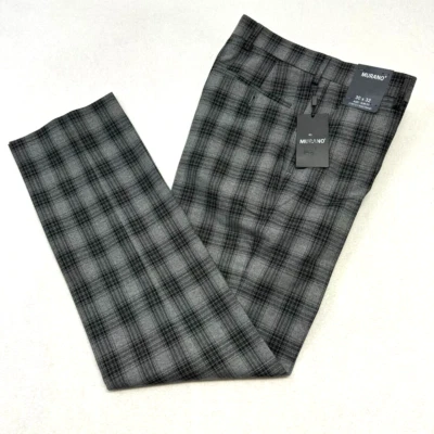 MURANO ALEX Pants Slacks Flat Front Blue/Gray Plaid Slim 30" x 32" NWT New $89 - Image 1 of 3
