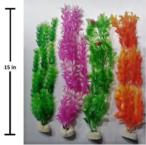 (5 PACK) - 15" ARTIFICIAL PLASTIC DECORATION AQUARIUM PLANT FOR FISH TANK NEW - Picture 1 of 6