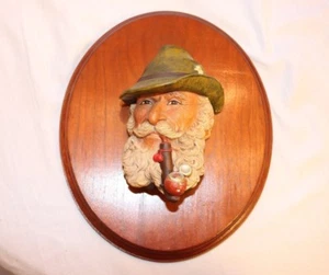 "Tiroler" Mann mit Pfeife Vintage Bossons handbemalter Kopf 1972 auf Plakette - Bild 1 von 6