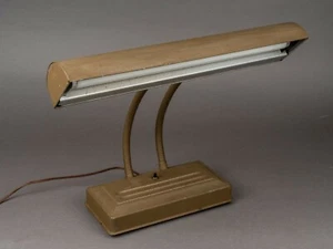 Mid-Century Double-Gooseneck Fluorescent Desk Lamp Art Deco Beige Crinkle Paint - Picture 1 of 12