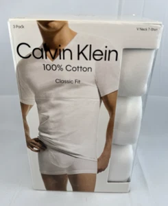 (3) PACK Calvin Klein Men's Cotton Classics V-Neck T-Shirt White Size Large NEW - Picture 1 of 6